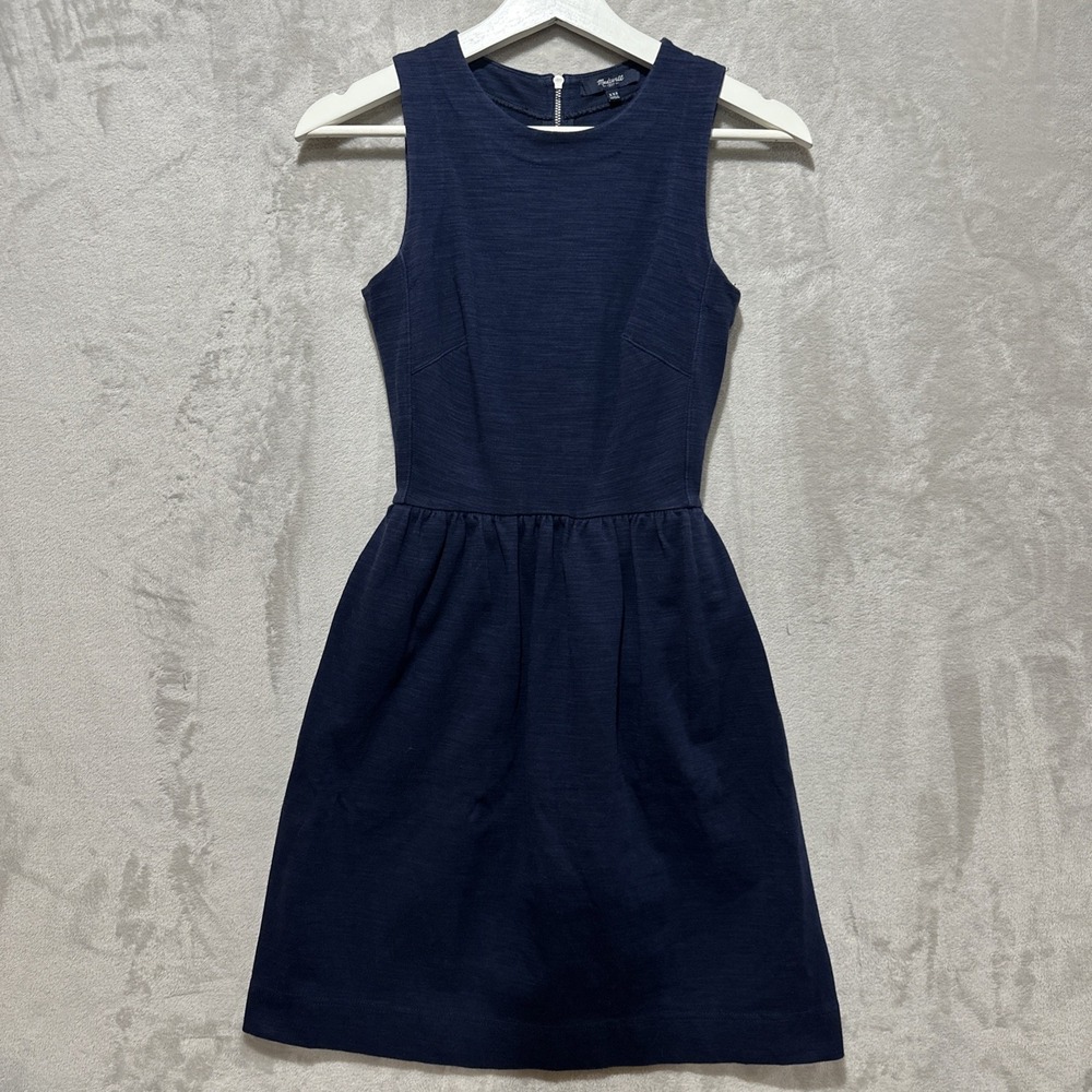 Madewell Afternoon Fit & Flare Dress Women's 2XS Navy Blue Sleeveless Crew Neck